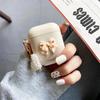Various Cute Bear Heart-shaped  Bow tie Beige Case For Airpods 4 Earphone Case For AirPods Pro 2nd 3 1 2 Earphone Charging Box Keychain Lanyard