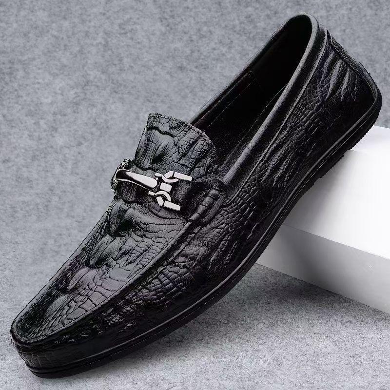 New fashionable men's leather shoes Doudou shoes shallow mouth breathable versatile flat heel lazy British soft sole casual crocodile
