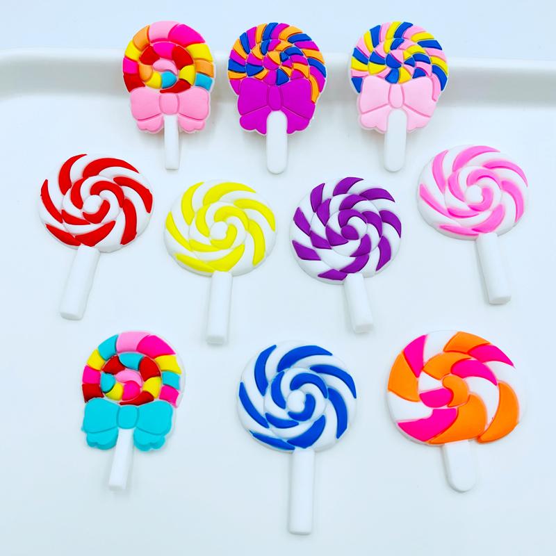 10 Pcs Kawaii New Cute Cartoon Lollipop Series Soft Rubber Diy Scrapbook Flat Back Bow Charm Decorate Accessories D17