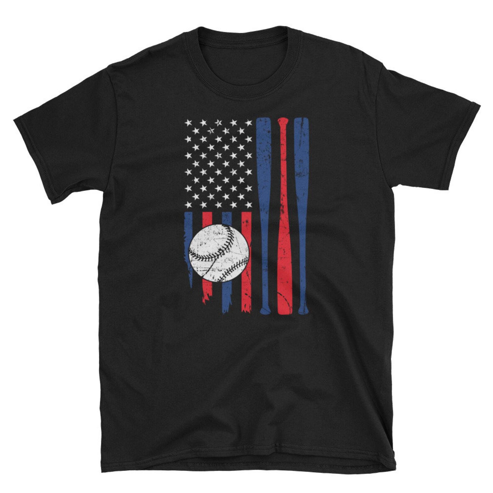 Baseball Bat American Flag T-Shirt USA Patriotic Gift S