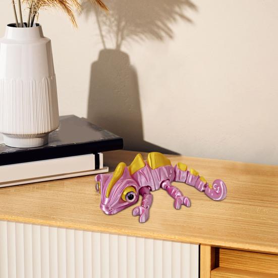 3D Printed Chameleon Figurine Movable Eyes Mini Lizard Figure Articulated Animal Model