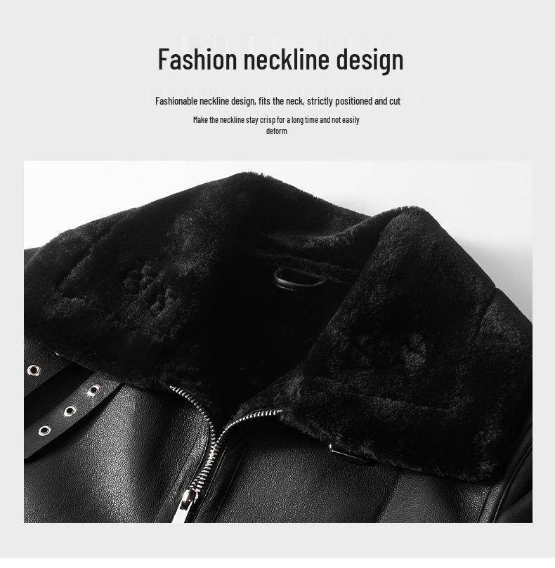 Herren 2024 Lammfelllederjacke: Herbst-/Winter-Stil mit Plus-Samt und Verdickungsmerkmalen.