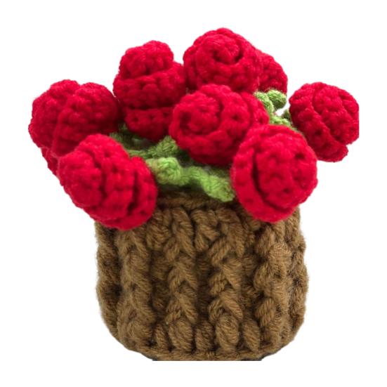 Yousheng Crochet Flowers Coaster Handmade Rose Coaster Potted Flowers Decorative Rose Bouquet Coaster with Basket Gift for Family Friends Flower