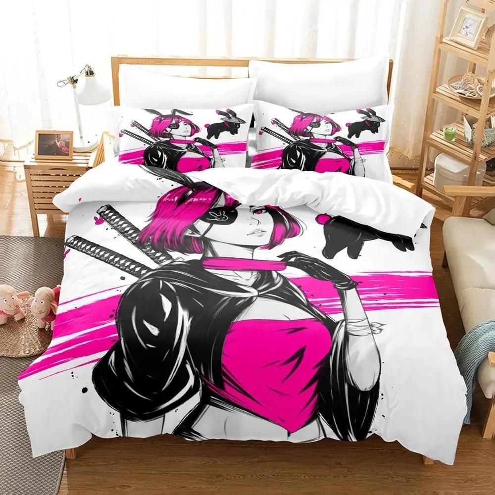 Anime Samurai Rabbit Bedding Set Boys Girls Twin Queen Size Duvet Cover Pillowcase Bed Kids Adult Fashion Home Textileextile