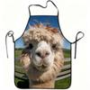A Charming Alpaca Face Apron - a Casual Unisex Design Featuring Curious Black Eyes Against a Green Ranch Backdrop