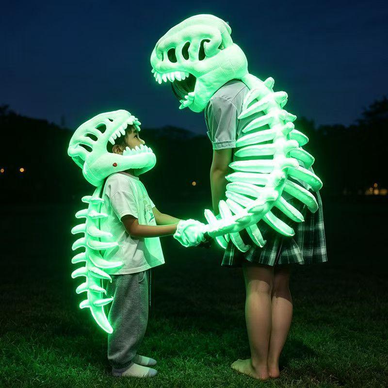 Dinosaur Skeleton Head Hood Plush Costume with Bone Frame for Kids Adults, Cute Dinosaur Skeleton Suit Cosplay Toy Gift 90/120cm