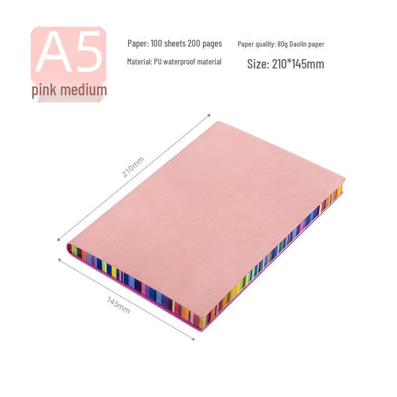 A5 Soft Cover Rainbow Edge Cute Leather Notebook - Custom Simple Color Edge Thickened Diary