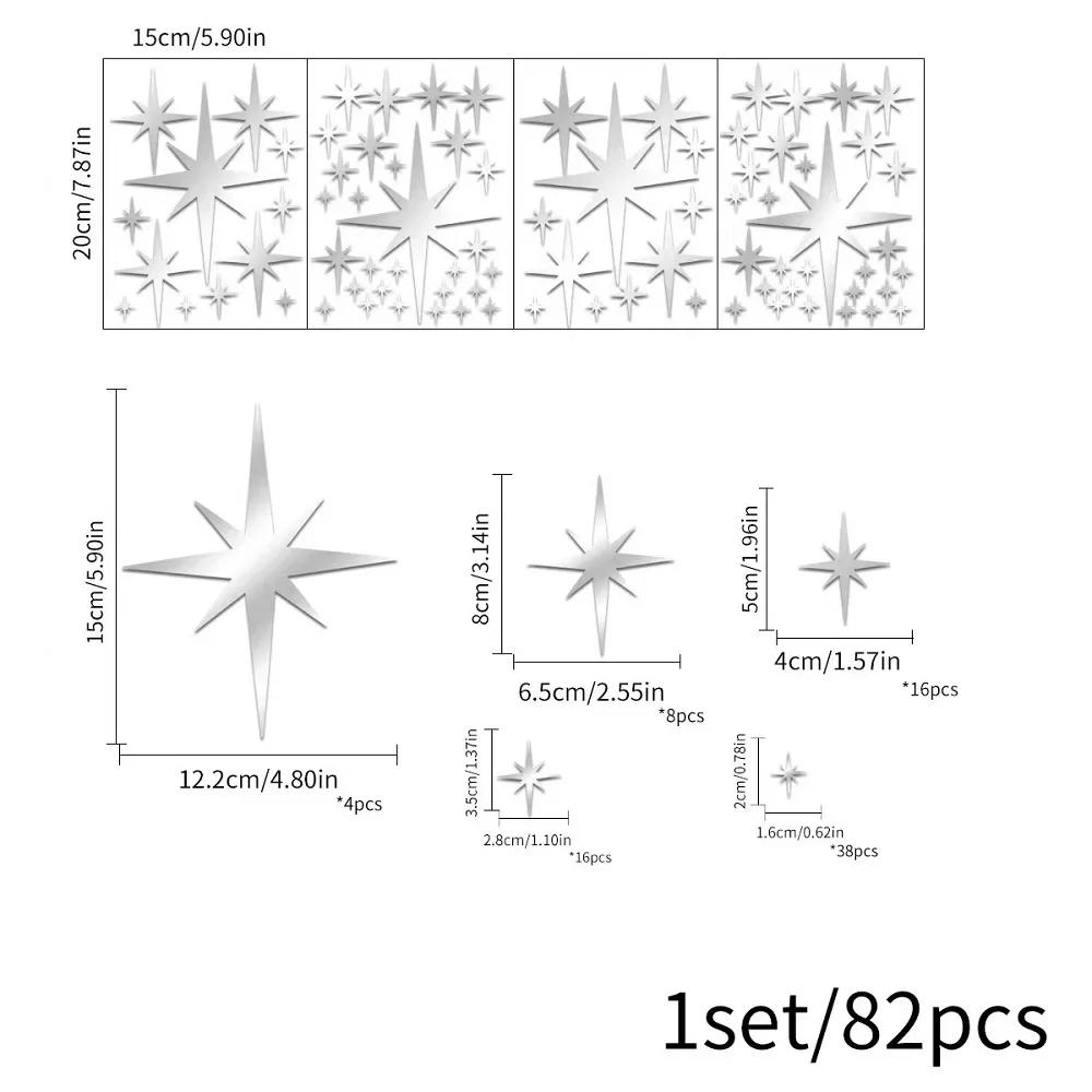 82 Pcs Acrylic Removable Mirror Wall Stickers With 3D Stars Suitable For Home Bedroom Living Room Children's Room Decoration