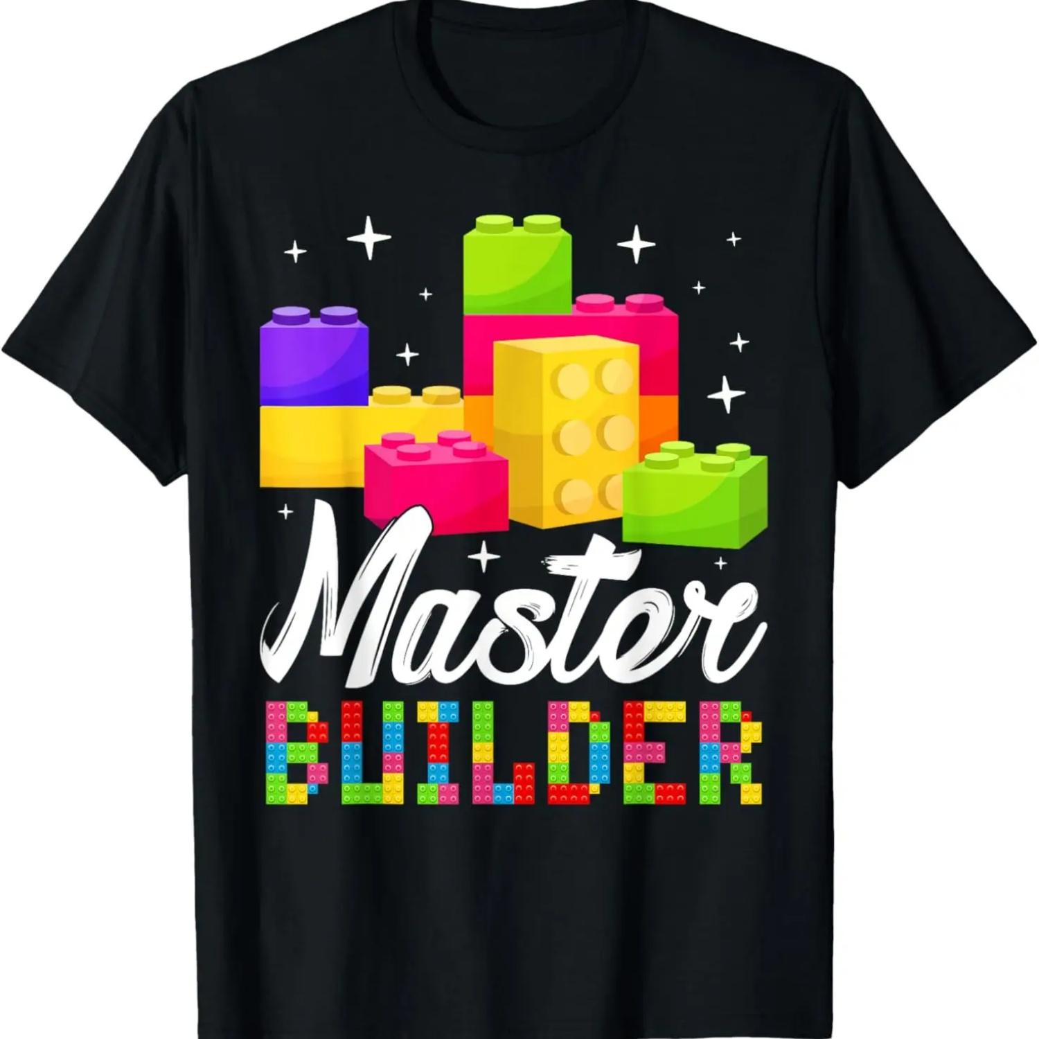 Funny Master Builder Building Block Bricks Lovers Kids Boys T-Shirt S