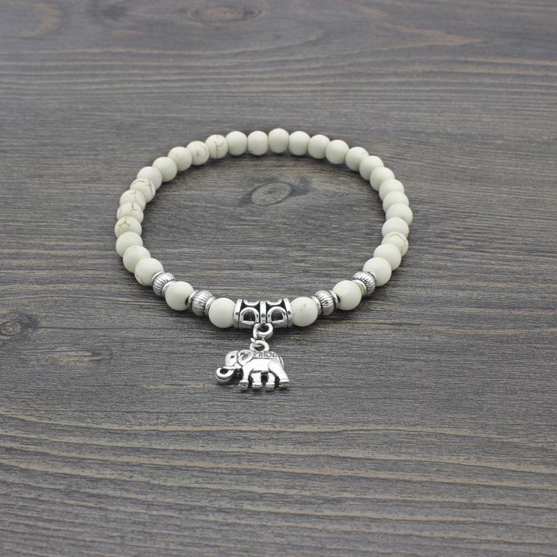 Elephant Pendant Bracelet with 6mm Synthetic Turquoise