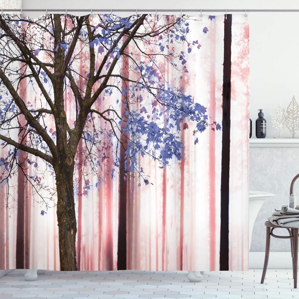 Autumn Shower Curtain,Fall Season Theme Forest Tree Leaves on An Abstract Woodland Background Bathroom Curtains with Hooks