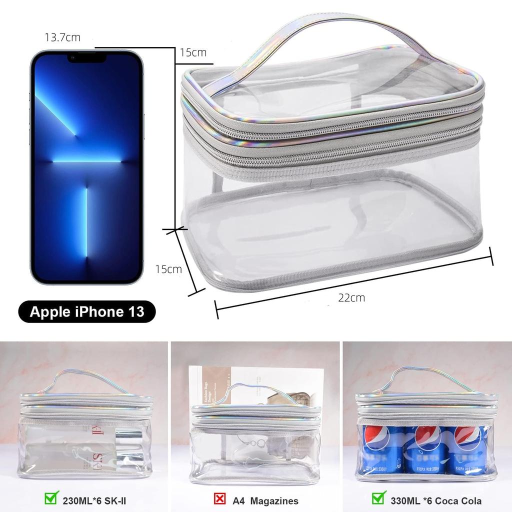 Aylashine Transparent Girly Makeup Visible Beauty Desktop Makeup Travel Storage Clear Rainbow Toiletry Bag with Top Travel Bag Bag, Simple,