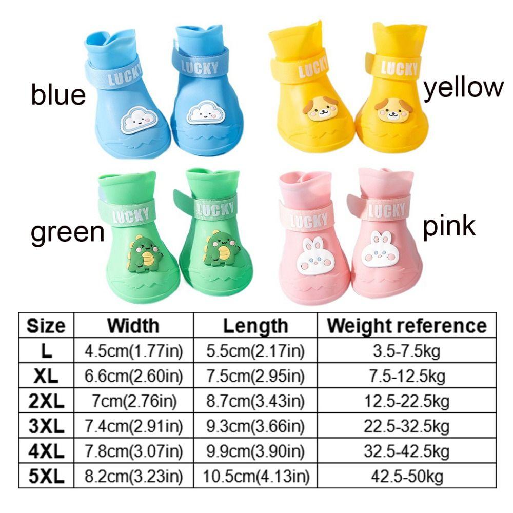 4pcs/set Cartoon Anti-slip Pet Rainshoe Wear Resistant Dog Ankle Boots  For Dogs Puppy