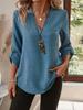 Autumn and Winter New Women's Clothing Button V-neck Pocket T-shirt Top Women
