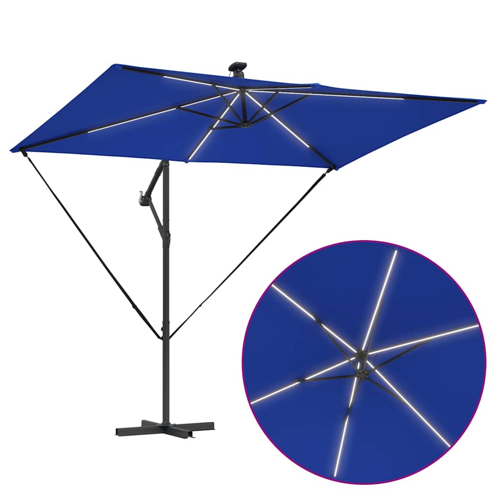 Azur Blue Sun Umbrella with LED Light Strips 294 X 200 X 270 Cm