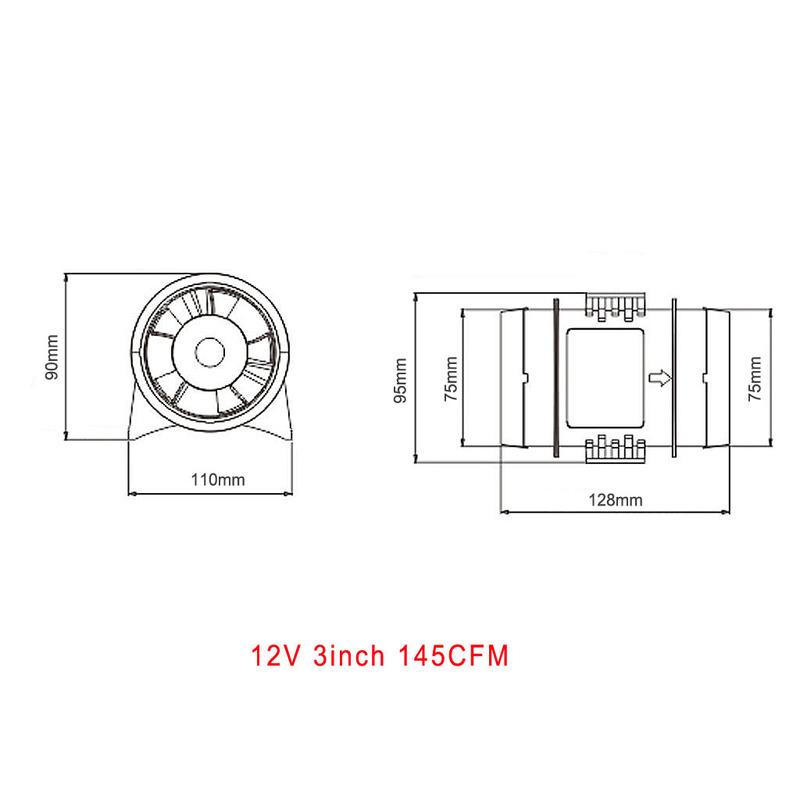 12V In-Line Air Blower Boat Bilge Engine Marine Cabin Ventilation Fan, Corrosion Resistant ABS Marine Boat Parts