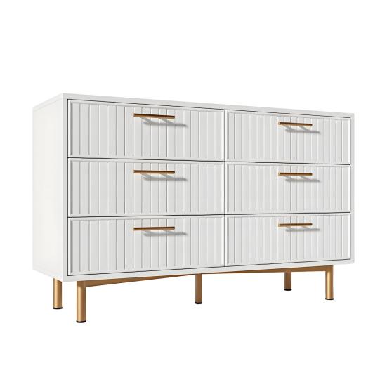 Bedroom Dresser Storage Cabinet, Chest of Drawers with 6 Drawers, White Sideboard Drawer Cabinet High Board for & All Living Rooms, Closet