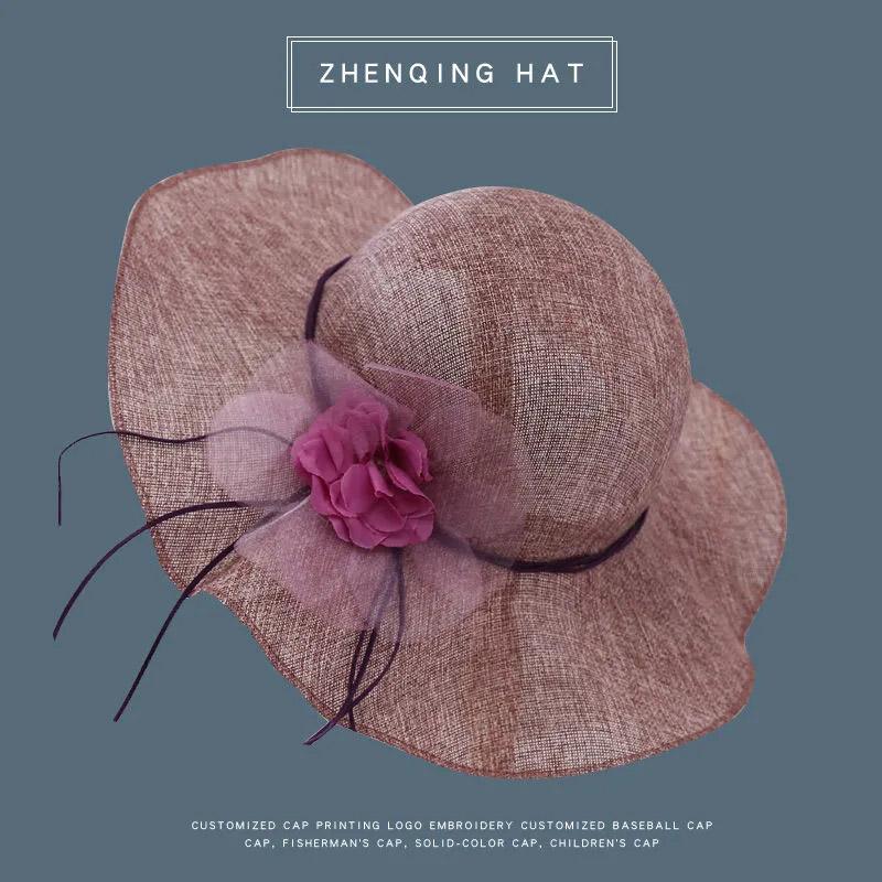Summer Sun Hat Female Sunscreen Linen Fisherman Hat Sun Hat Beach Hat Travel Wild Flower Straw Hat Beach Seaside Vacation Travel Sun Protection Hat
