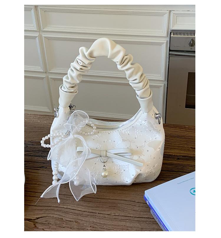 Summer Foreign Style Pleated Handbag Bag Women's 2025 New Niche Versatile Diamond-encrusted Casual Chain Shoulder Messenger Bag