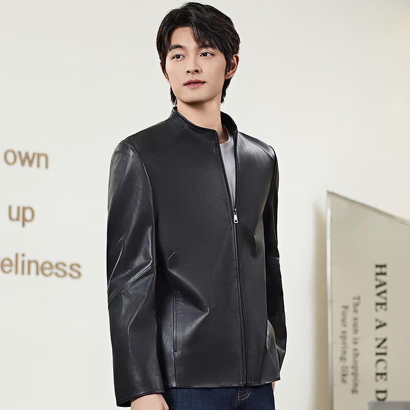 FAPAI Men's Genuine Sheepskin Leather Stand-Collar Jacket