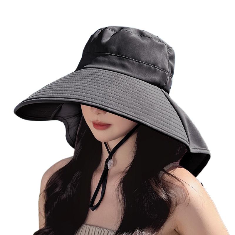 Summer Outdoor Sunscreen Sun Hat with Ponytail Hole Hat Female Korean Version Fashion Big Eaves Shawl Bucket Hat Tide