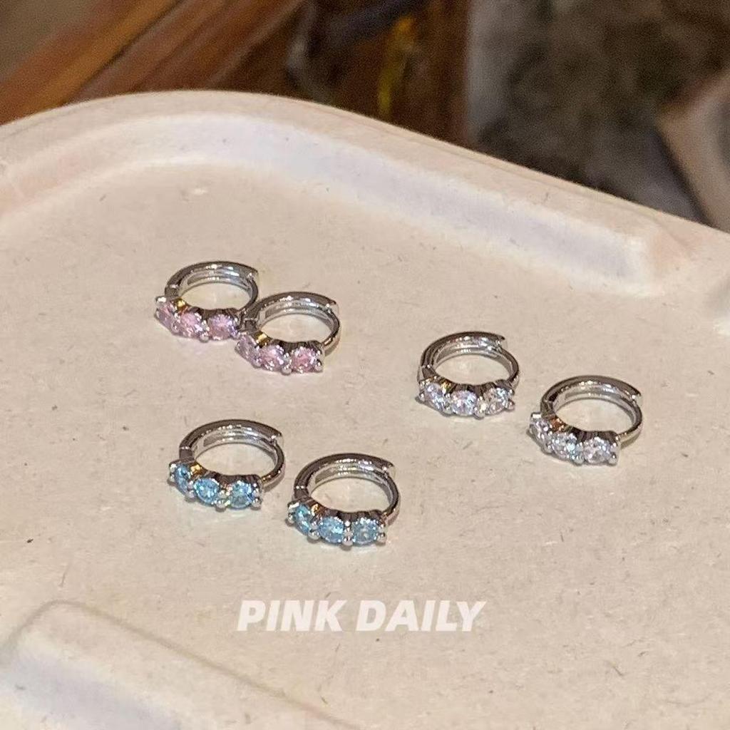 Double Ear Piercing Hoop Earrings with Colored Zircon – Exquisite, Flashy, Niche Design