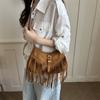 Westlicher Stil Quasten Tasche, Retro Persönlichkeit, Einfache Und Vielseitige Umhängetasche, Wildleder Samt Schultertasche, Damen Tasche