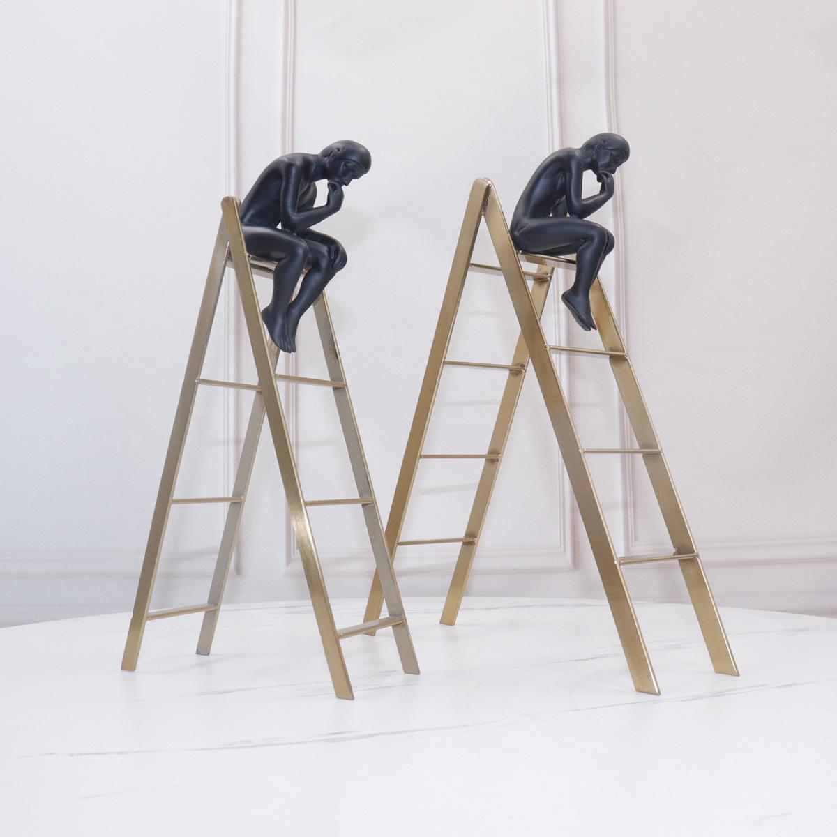 

Creative Thinker Staircase Ornament for Office and Study Decor Small Ladder + Thinker 17*7*30