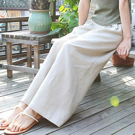 Women's Casual Linen Wide-Leg Pants - Slimming, Loose-Fit Straight-Leg for Summer