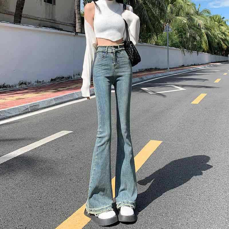 

2023 Retro High Waist Slimming Petite Flare Jeans for Women - Frayed Bell Bottoms for Spring & Autumn 30