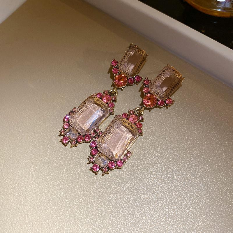 Square diamond irregular necklace earrings set design sense unique light luxury dress exquisite jewelry women