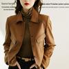 2025 Women's Retro Distressed Leather Jacket - Spring/Autumn Short Style with Motorcycle Lapel