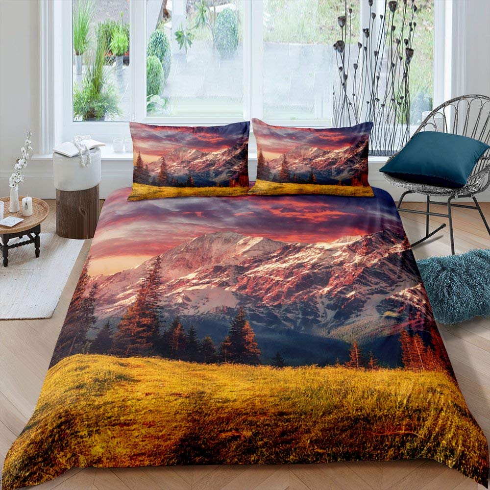 Nature River Bedding Set Starry Sky Duvet Cover Set Mountain River Forest Moon Printed Design Natural Landscape Comforter Cover