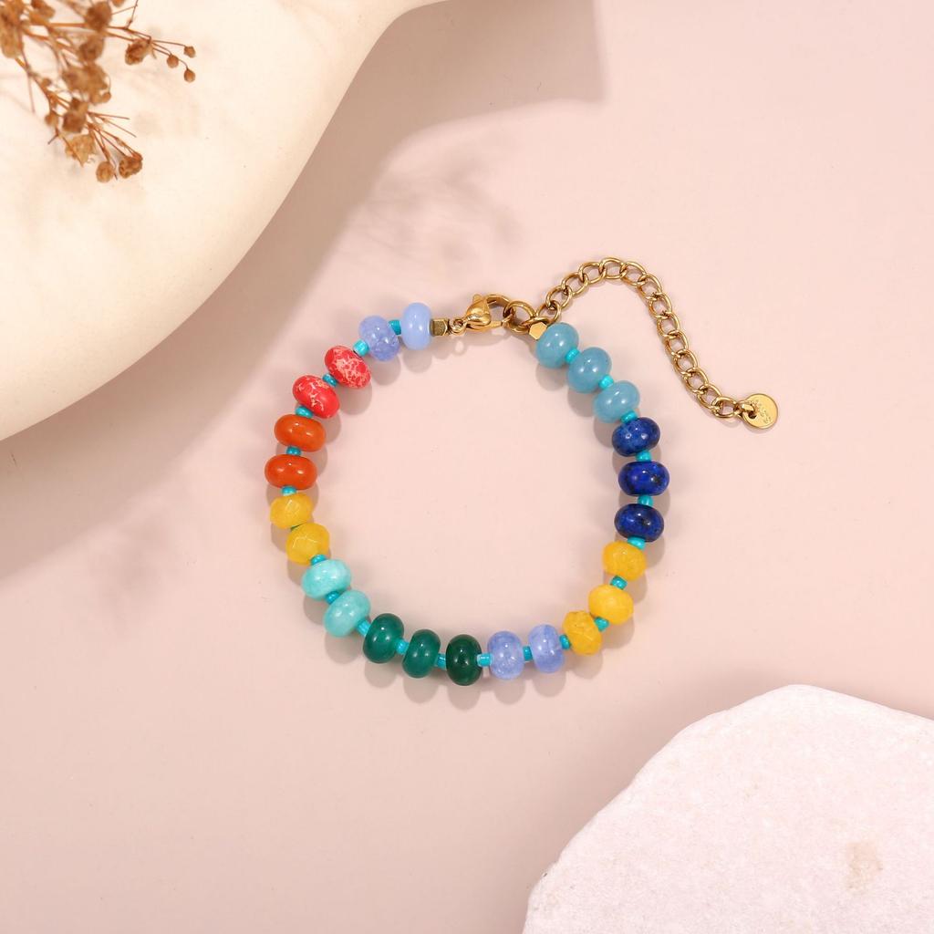 Women Colorful Natural Stone Beaded Bracelet Dopamine Summer Versatile Hand Jewelry