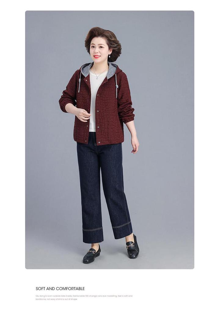 Spring Hooded Jacket & Wide-Leg Pants Set for Stylish Middle-Aged Women