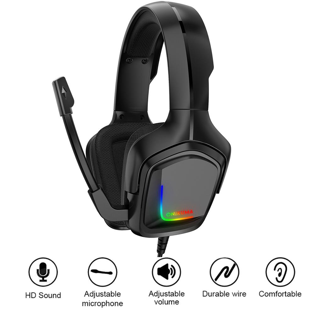K20 3.5mm Wired RGB LED Headset with Microphone for PC Gamers Phone PS5 PS4 Wired Earphone HiFi Headphones