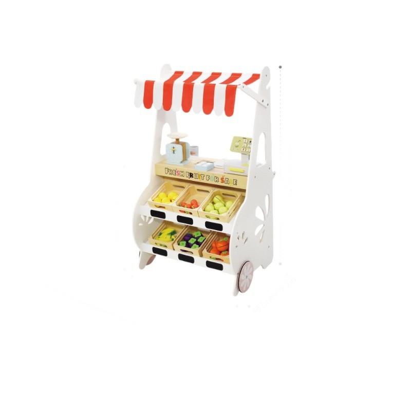 Mobile Fruit Portable Stall Wooden Playset For Toddlers Imaginative Play Role