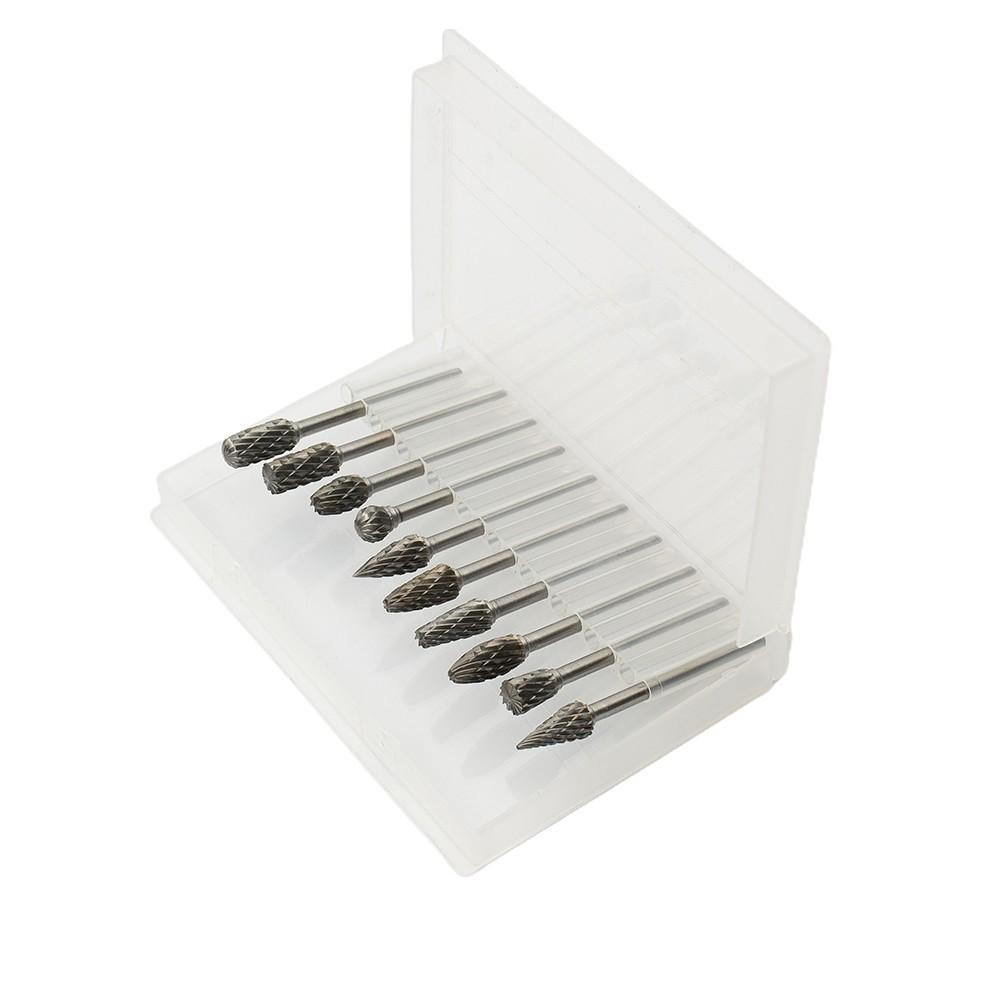 10*/set 1/4 Double-Cut Tungsten Steel Carbide Rotary Burr Die Grinder Shank-Bit