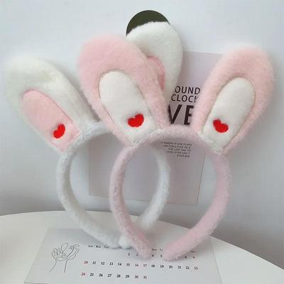 Korean Cute Rabbit Ear Headband for Women - Versatile, Fluffy Hair Accessory for Outings and Face Washing.