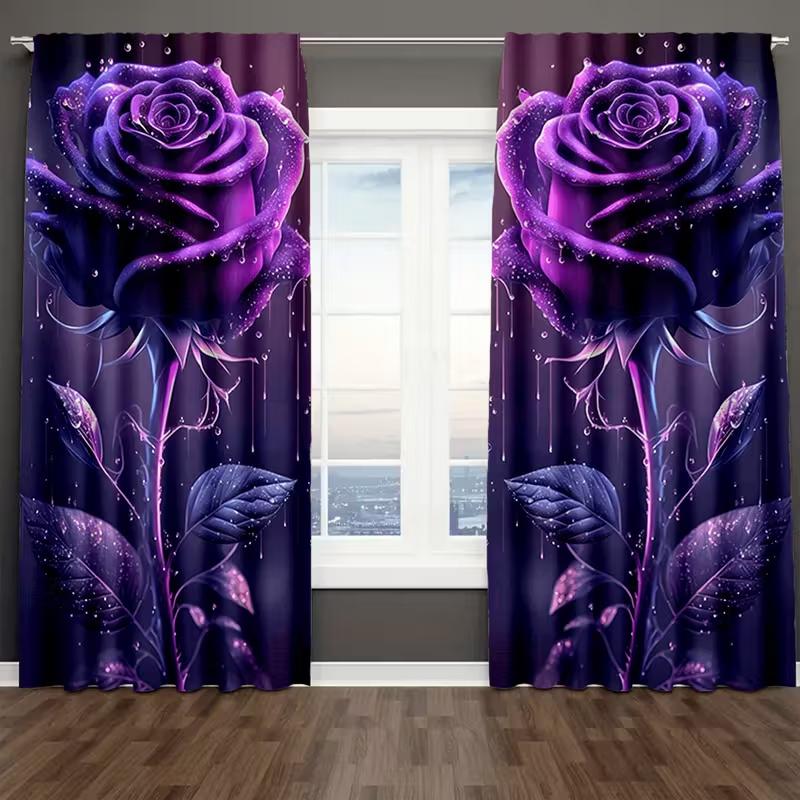 2 Pcs Teardrop rose print curtains,suitable for bedroom,living room kitchen decoration,home decoration,window decoration