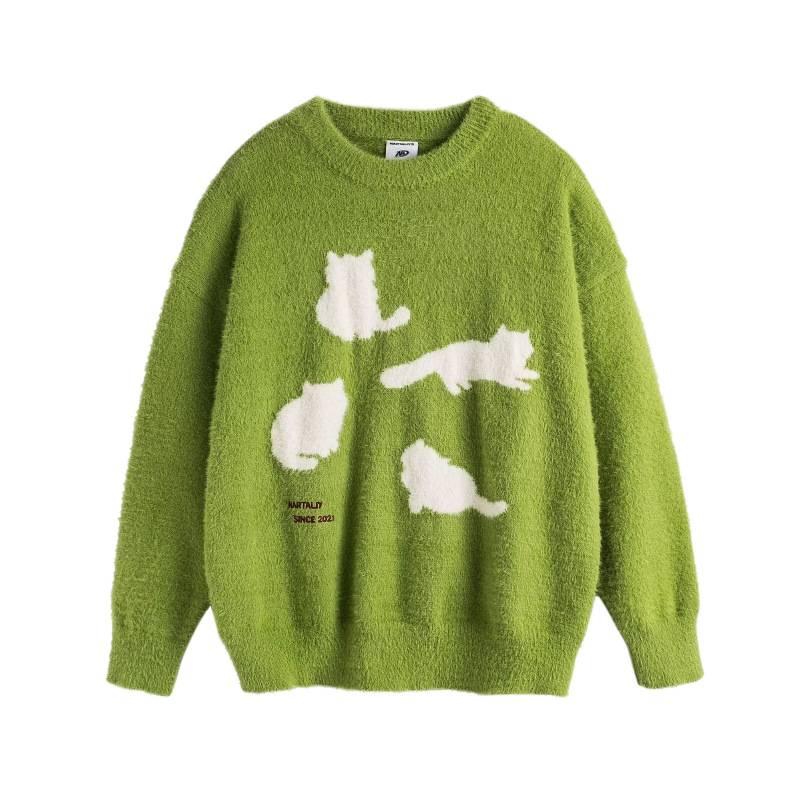 Amerikanischer Retro Cartoon Katze Jacquard Strickpullover für Damen & Herren - Herbst/Winter Trendige Lockere Jacke