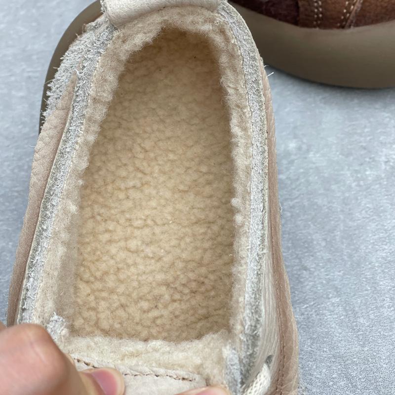 Johnature Retro Flats Genuine Leather Plush Warm Cotton Shoes Cow Leather Thick Soled Women's Shoes