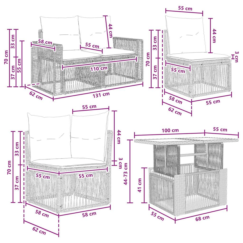 Garden Sofa Set 9 Pieces Gray and Dark Gray Poly Rattan