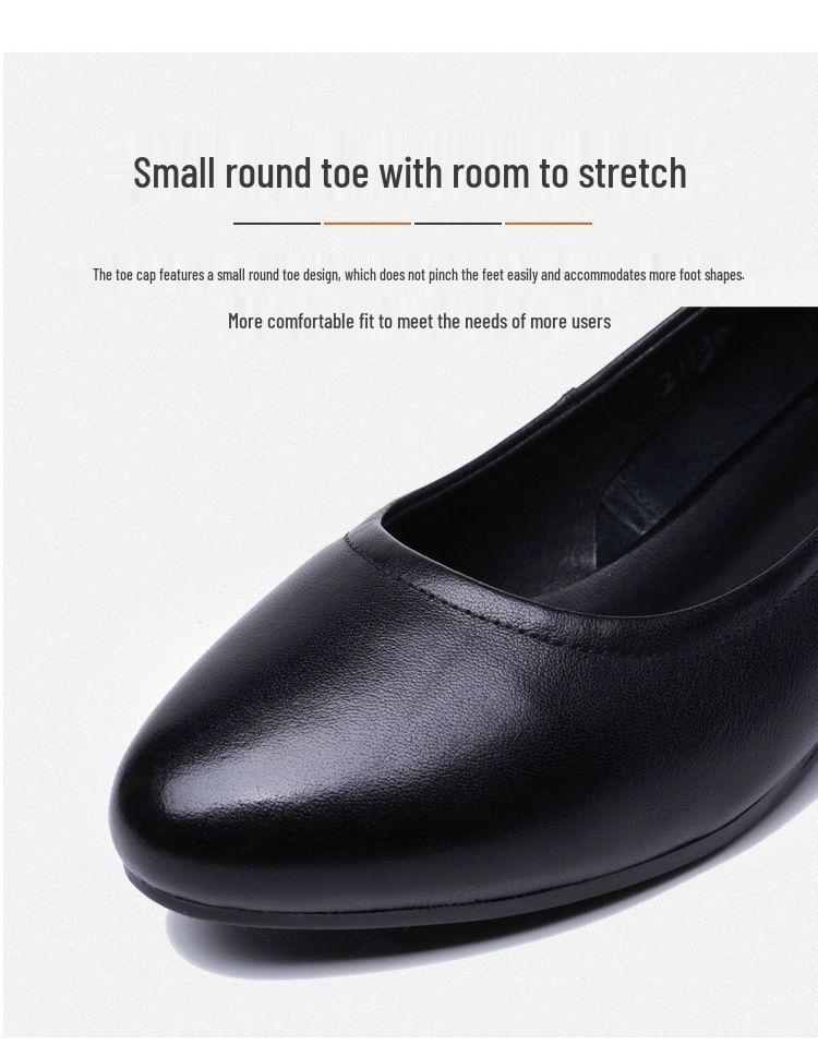 Spring/Summer Low Heel Work Shoes for Middle-Aged & Elderly Women - Soft Sole, Professional Leather Shoes for Hotel & Flight Attendant Use.