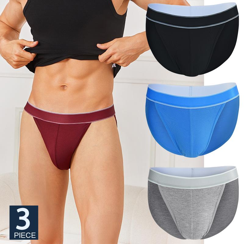 FINETOO 3Pcs/Set Men's Seamless Briefs Low-rise Sexy Underwear Stripes Breathable U-Convex Pouch Underpants Bikini Man Panties