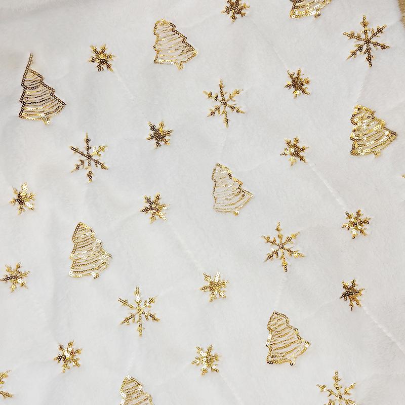 0.5m/1m Sequin Embroidered Snowflake Tree Artificial Rabbit Fur Fabric for Sewing Cushions Christmas Products Plush Craft Fabric