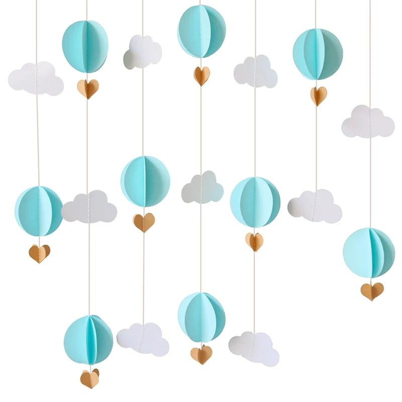 3D Hot Air Balloon Love Heart Clouds Paper String Room Wall Background Hanging Banner Birthday Baby Shower Party Decorations