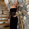 2025 Spring/Summer Women's One-Shoulder Mesh Patchwork Bodycon Dress