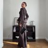 Women's Solid Color Bodycon Long Skirt Set with Long Sleeve Mock Neck Top