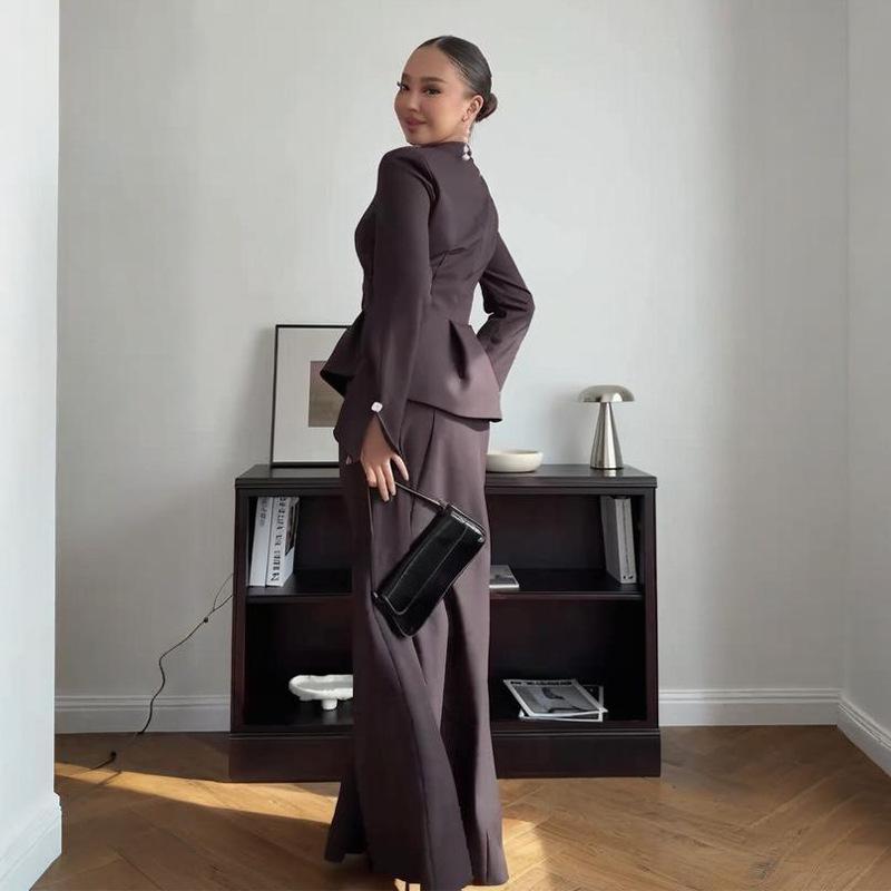 Women's Solid Color Bodycon Long Skirt Set with Long Sleeve Mock Neck Top